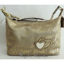 Coach Limited Edition Signature Script Lurex Hobo Shoulder Bag Gold F17472