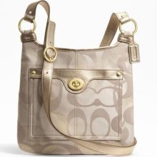 Coach Penelope Optic Signature Hippie Bag Purse Crossbody Khaki Gold 18478