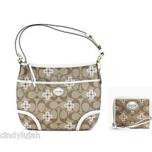 Coach Peyton Signature Brown Clover Convertible Hobo/crossbody & Wallet Wristlet