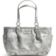 Coach Signature Logo Galery Optic Metallic Tote Bag F19664 Silver/white