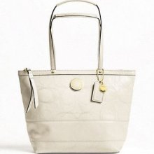 Coach Signature Stripe Stitched Patent Tote F19198 $328.00 Original Large