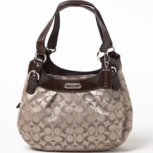 Coach Soho Khaki Mahogany Signatuire Sateen Hobo Shoulder Purse Handbag