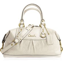 Coach White Handbag Ashley Perforated Leather Satchel F17130 (C278)