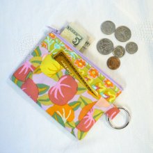 Coin Purse Card Slot Kaffe Fassett Fabric Zipper Change Purse Persimmon Pink Lavender Orange Yellow Key Ring Fob