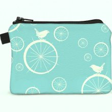 Coin purse, small zipper pouch, padded change purse - birds spokes organic cotton fabric