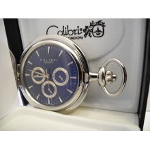 Colibri Blue 3 Eye Silvertone Pocketwatch Day, Date, And 24 Hour