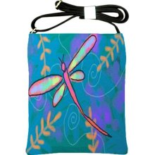 Colorful Dragonfly Shoulder Sling Handbag Purse Original Digital Painting