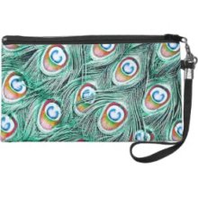 Colorful Peacock Feathers Wristlet Purse