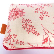 Cotton Zipper Pouch / Cosmetic Bag / Beige and Red Flower Natural