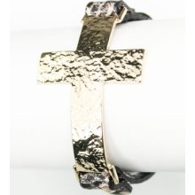 Cross Textured Metal Snakeskin Leather Bracelet