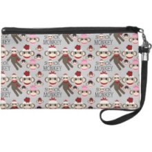 Cute Red and Pink Sock Monkeys Collage Pattern Wristlets