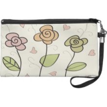 Cute Retro Flowers & Hearts Girly Floral Vector Wristlet