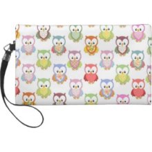 Cute soft colourful owls different chest patterns Wristlet Purse