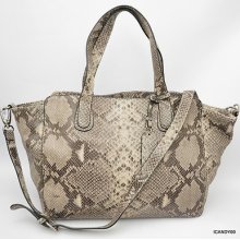 Cynthia Rowley Python Leather Satchel Tote Shopper Shoulder Bag Handbag Grey