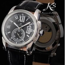 D1 Ks Automatic Mechanical Black Dial Leather Roman Numerals Men Wrist Watch