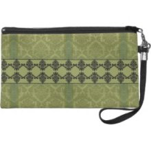 Damask Cut Velvet, Aged Parchment In Olive Wristlet