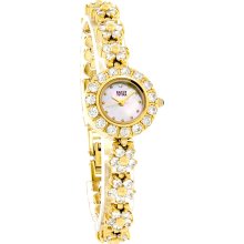 David Tutera Ladies Gold Crystal CZ Flower Tennis Bracelet Quartz Watch 14792