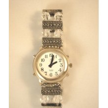 Deluxe Talking Watch With Alarm Gold Tone With Beaded Stretch Band