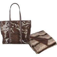 Dennis Basso Oversized Tote & Faux Fur Travel Throw - Chocolate - One Size