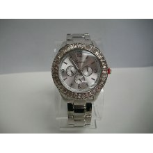 Designer Chronograph Style Geneva Large Bracelet Silver Boyfriend Stone Watch