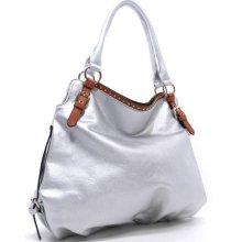 Designer Inspired Fashion Stud Colorblock Gold Tone Hardware Hobo Bag