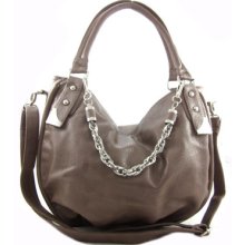 Designer Inspired Fx-leather Chain Accent 2way Hobo Purse Handbag Taupe 4colors