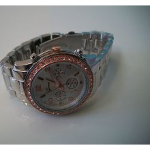 Designer Silver/rose Gold Geneva Oversized Boyfriend Fashion Watch