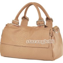 Designer Womens Snake Skin Pattern Zip Black Faux Leather Hangbag Bag Sa88