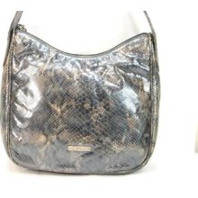 Desmo Metallic Pewter Snake Embossed Leather Hobo Shoulder Bag Handbag
