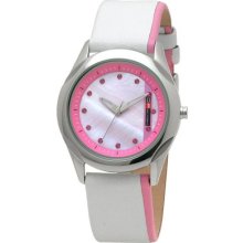 Dfactory Women's Dfi019xpw White Label Pink Mother Of Pearl Dial Leather Strap