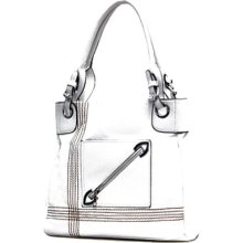 Diagonal Front & Top Zipper Fashion Hobo Bag Handbag Purse Women White
