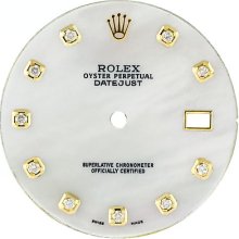 Dial 30mm White Pearl Mop Custom Diamond Gold For Rolex Datejust Ii Mens Watch