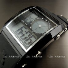 Dial Fashion Quartz Hours Date Alarm Black Rubber Men Women Wrist Watch Wh182