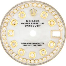 Dial - Rolex Datejust Yellowish Mop Pearl Custom Diamond 28mm Ladies Watch