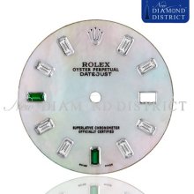 Diamond & Emerald White Mother Of Pearl Dial For Rolex Datejust Ii 41mm Watch