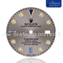Diamond & Sapphire Steel Grey Color Dial For Rolex Submariner Watch