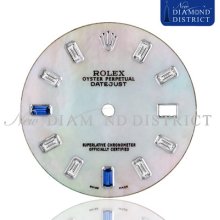 Diamond & Sapphire White Mother Of Pearl Dial For Rolex Datejust Ii 41mm Watch