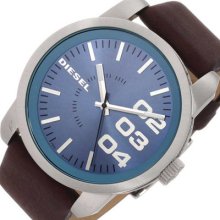 Diesel Mens Analog Round Blue Watch Brown Leather Band