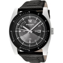 Diesel Men's Black & Grey Dial Black Leather