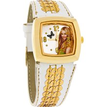 Disney Hannah Montana Ladies Gold Sequence White Leather Band Watch HM1020