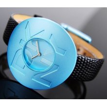 Dkny Ladie's Blue Neon Aluminum Black Snake Leather Watch Ny3921