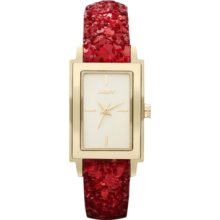 DKNY Watch, Womens Red Sequin Leather Strap 28x22mm NY8711
