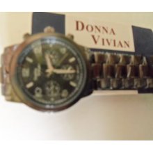 Donna Vivian Watch Brown 3d Metal Matching Dial Silver Ez Read Numbers Gorgeous