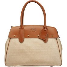 Dooney & Bourke Panama Extra Large Wilson Satchel with Leather Trim - Natural/Cognac - One Size