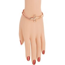 Double-Strand Rose Gold SIDEWAY CROSS Beaded Stretchable Bracelet for Women.