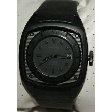 Dz1492 Diesel Men's Black Leather Strap & Blackout Dial Watch