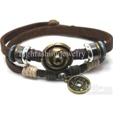 E2015 Leather Wrap Bangles With Fashion Charm,newly Design Handmade