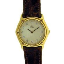 Ebel Ladies 881908 18k Yellow Gold Case Leather Strap Beige Dial With Diamonds