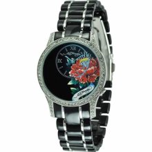Ed Hardy Women's JA-BK Black Ceramic Quartz Watch with Black Dial
