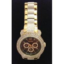 Elgin Men's Gents 3-subdial Double Layer Watch, Goldtone Bling Fashion Dress Up